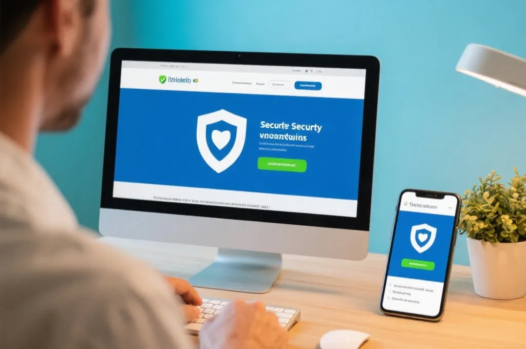 用户安全访问官方网站的场景插画